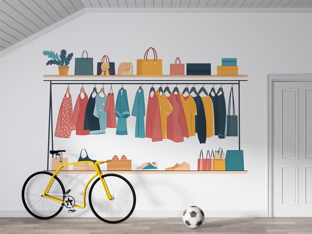 Kids Clothing Store Wall Decal, Fashion Shop Wall Sticker, Playroom Wall Decor, Kids Boutique Wall Art, Pretend Play Store Decal, 044gm