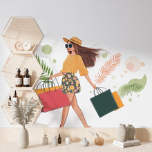 Load image into Gallery viewer, Shopping Girl Wall Decal, Fashion Woman Wall Sticker, Boutique Wall Decor, Fashion Wall Art, Shopping Wall Decal, Salon Wall Decor, 046gm