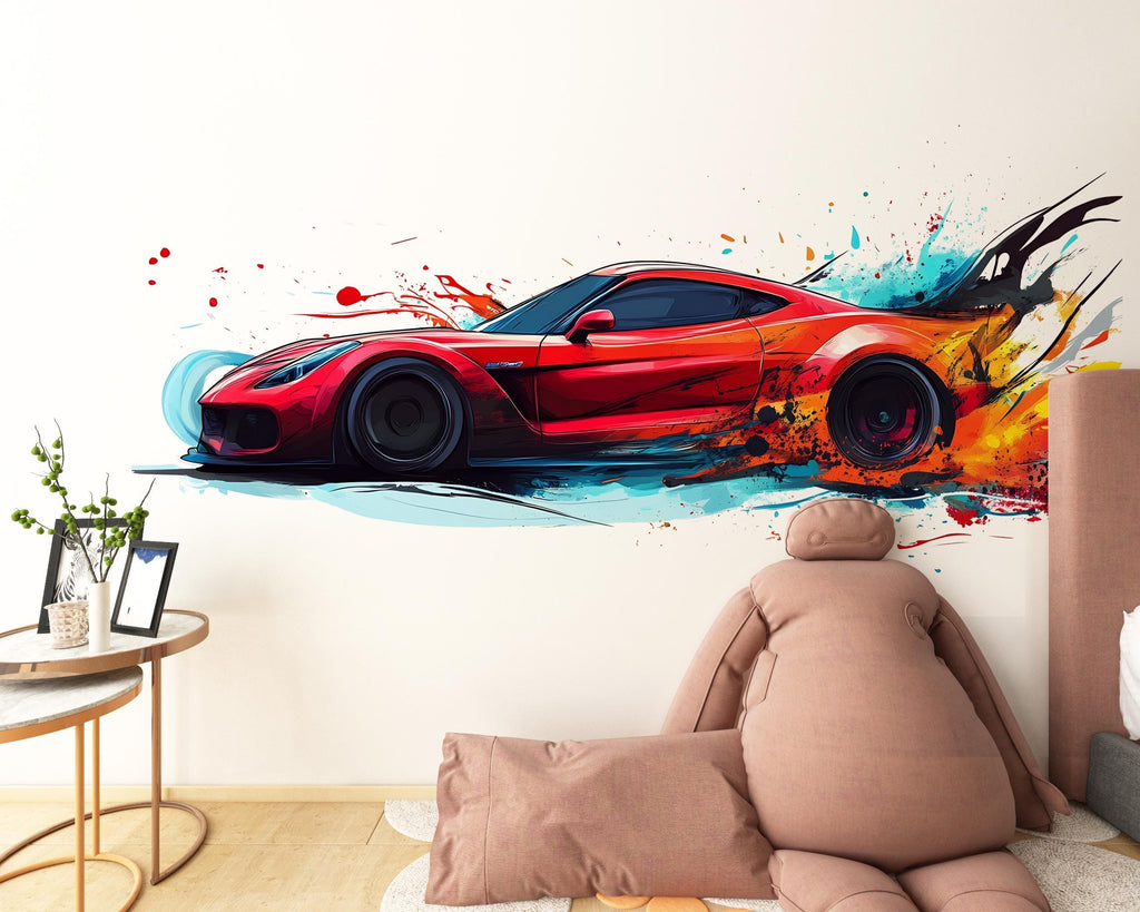Sports Car Wall Decal, Race Car Wall Sticker, Supercar Wall Art, Boys Room Wall Decor, Car Wall Decal, Racing Car Wall Art, Car Decor, 047gm