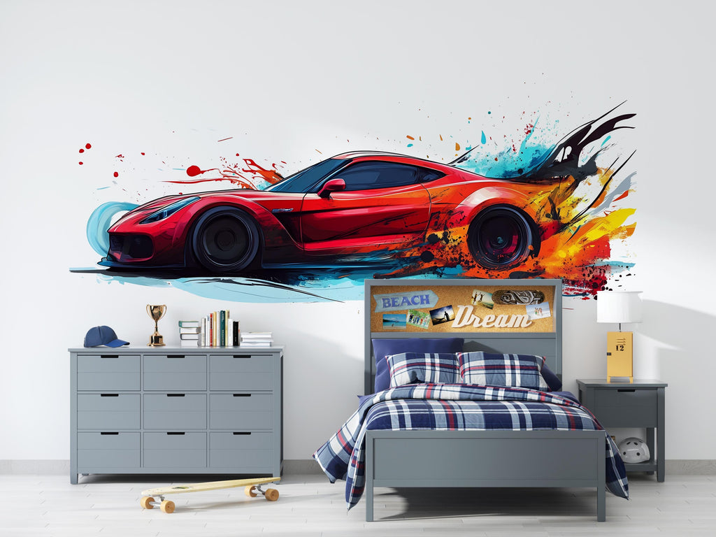 Sports Car Wall Decal, Race Car Wall Sticker, Supercar Wall Art, Boys Room Wall Decor, Car Wall Decal, Racing Car Wall Art, Car Decor, 047gm