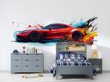 Load image into Gallery viewer, Sports Car Wall Decal, Race Car Wall Sticker, Supercar Wall Art, Boys Room Wall Decor, Car Wall Decal, Racing Car Wall Art, Car Decor, 047gm