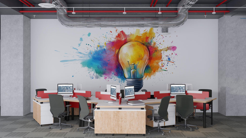 Light Bulb Wall Decal, Idea Wall Art, Creative Office Wall Sticker, Color Splash Wall Decal, Modern Wall Decor, Innovation Wall Art, 050gm