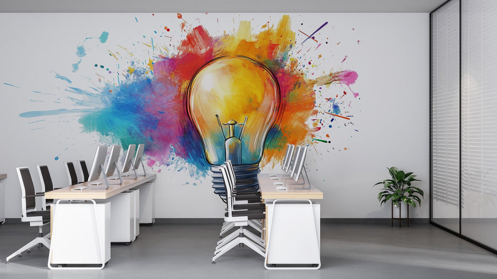 Light Bulb Wall Decal, Idea Wall Art, Creative Office Wall Sticker, Color Splash Wall Decal, Modern Wall Decor, Innovation Wall Art, 050gm