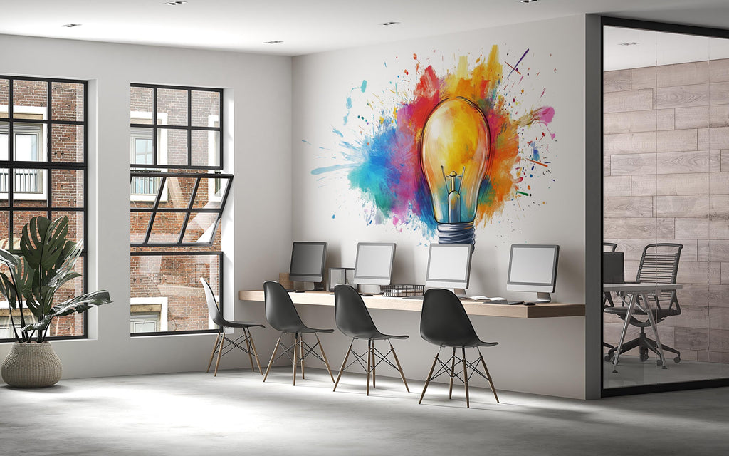 Light Bulb Wall Decal, Idea Wall Art, Creative Office Wall Sticker, Color Splash Wall Decal, Modern Wall Decor, Innovation Wall Art, 050gm