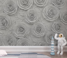Load image into Gallery viewer, 3D White Plaster Rose Wallpaper Sculpture – High Relief Floral Bas-Relief, Classical Romantic Wall Art, Luxury Monochrome Botanical Decor