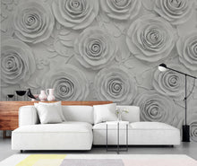 Load image into Gallery viewer, 3D White Plaster Rose Wallpaper Sculpture – High Relief Floral Bas-Relief, Classical Romantic Wall Art, Luxury Monochrome Botanical Decor