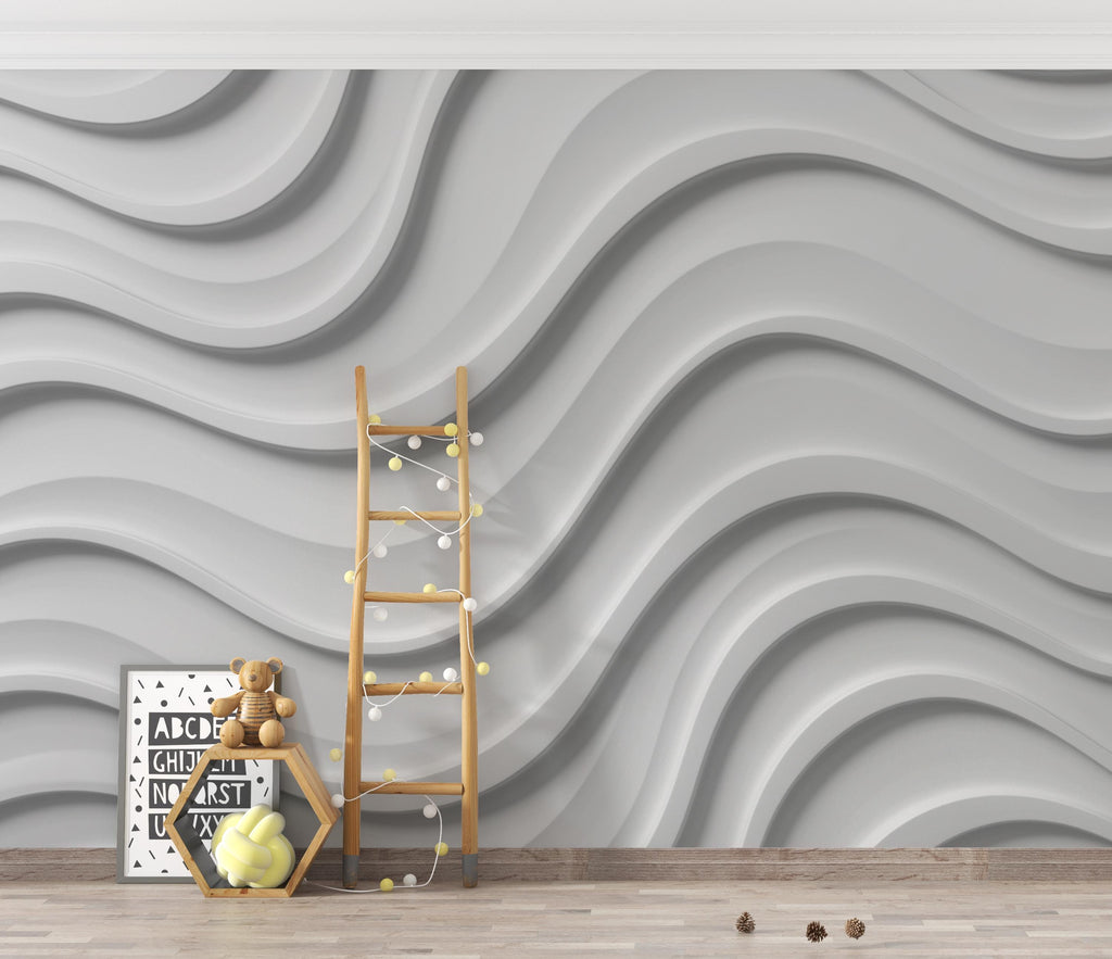 3D Ocean wave Wallpaper Mural– White Plaster Wave relief