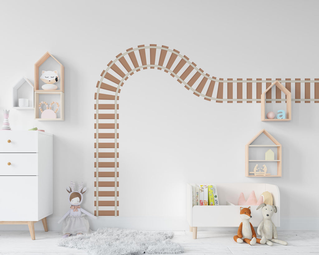 Railroad train Wall Decal Highway Vinyl Sticker Track Route Wall Decor Kids Playroom Boys Room Wall Art Train Bedroom Mural Sticker 745LU