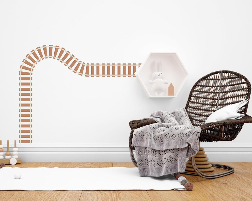 Railroad train Wall Decal Highway Vinyl Sticker Track Route Wall Decor Kids Playroom Boys Room Wall Art Train Bedroom Mural Sticker 745LU