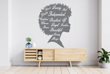 Load image into Gallery viewer, Afro Woman Wall Decal, Feminist Women wall Decor, Loved, Loyal,Soul, Independent, Brave