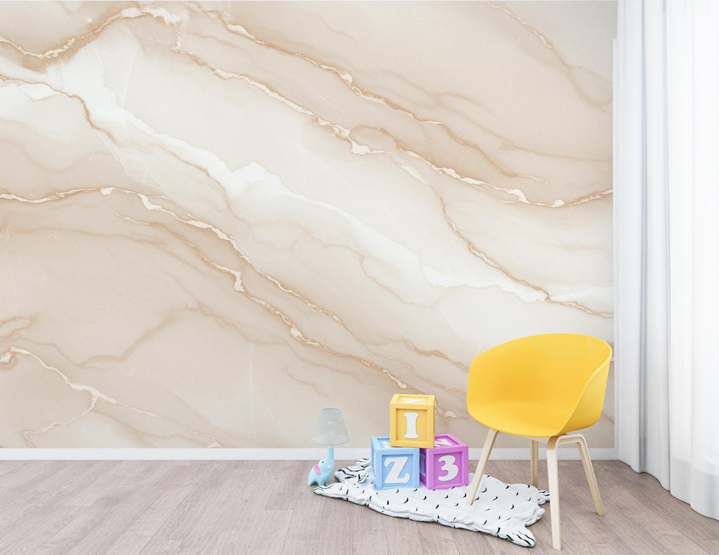 Elegant Neutral Marble Wallpaper – Blush Beige & Ivory Veining – Soft Watercolor Stone Effect