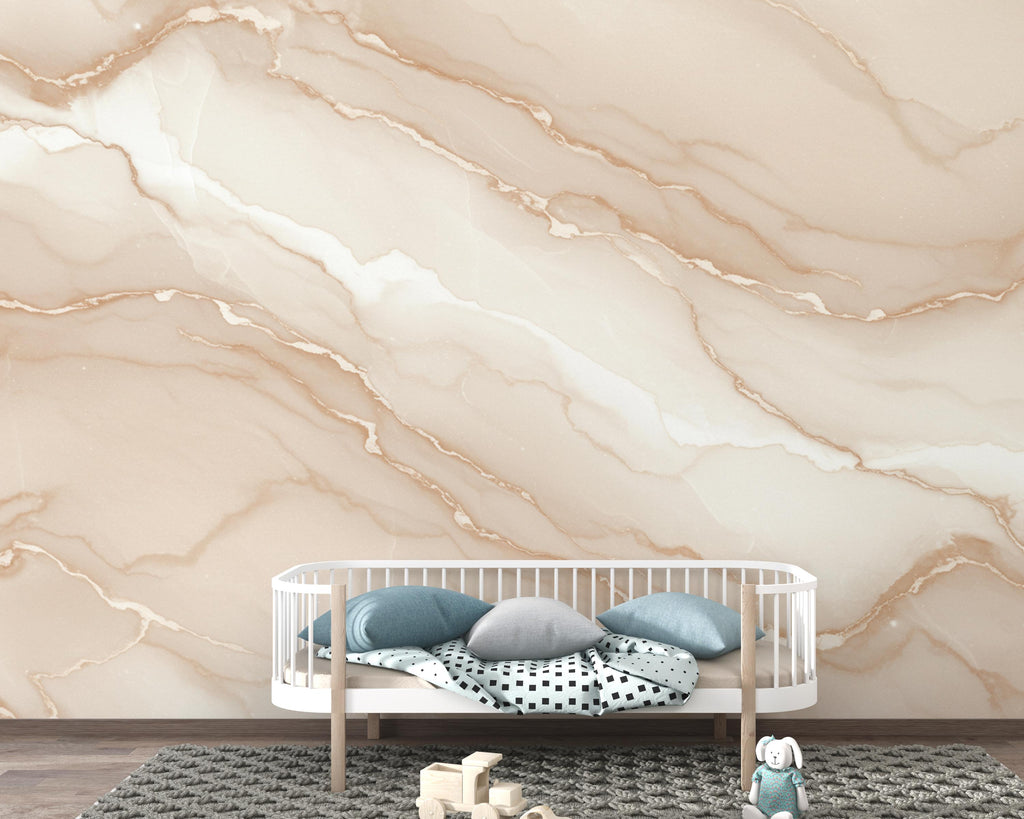 Elegant Neutral Marble Wallpaper – Blush Beige & Ivory Veining – Soft Watercolor Stone Effect