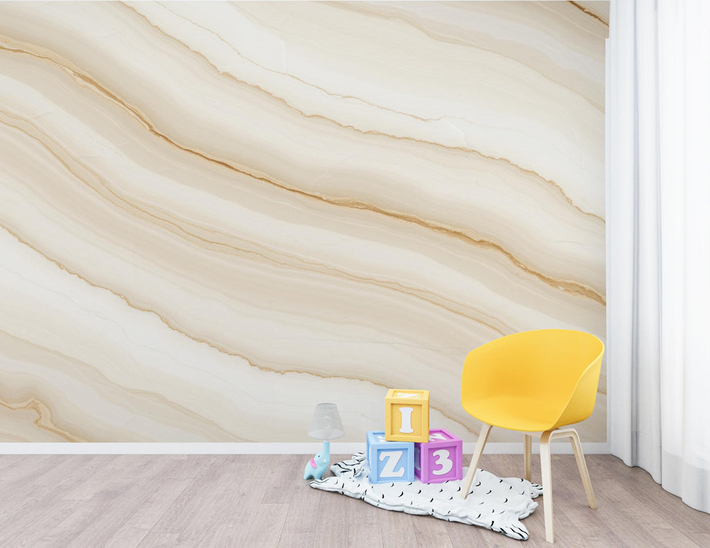 Luxury Neutral Marble Wallpaper – Soft Ivory & Warm Beige Veining – Watercolor Stone Texture – Elegant Calm Wall Design