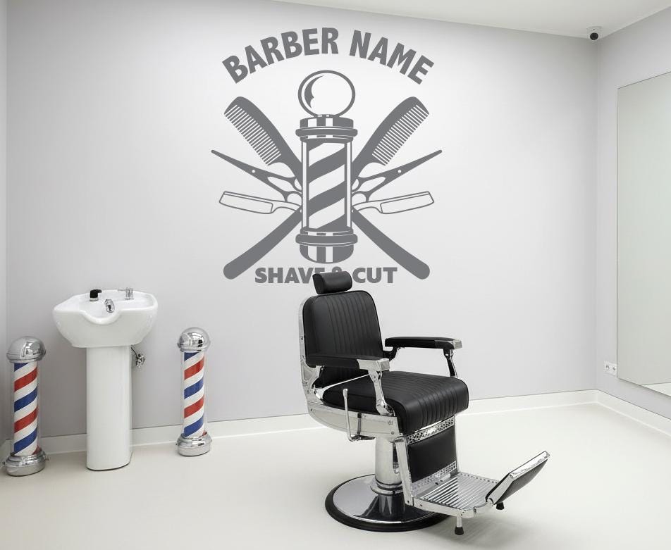 Barber Shop Wall Decal – Modern Barbershop Vinyl Wall Sticker – Hair Salon Wall Art – Grooming Studio Decor