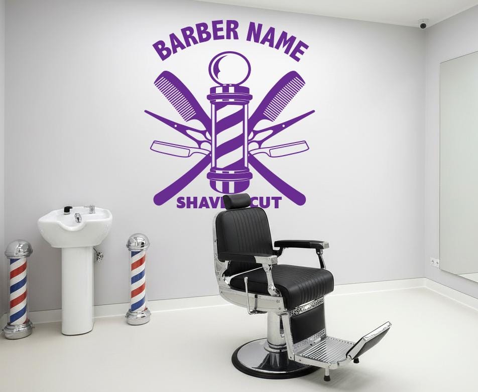 Barber Shop Wall Decal – Modern Barbershop Vinyl Wall Sticker – Hair Salon Wall Art – Grooming Studio Decor