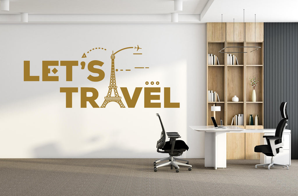 Travel Agency Decoration, Travel Agency wall decal, Airplane Cities wall art decor, Let's Travel wall sticker, Office wall decor 768LU