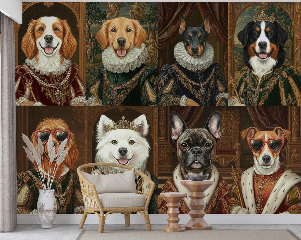 Royal Dog wallpaper, Renaissance Dog Wall Mural, Pet Lovers Gift, Royal Dog Portrait, Animal Painting, Wall Decor