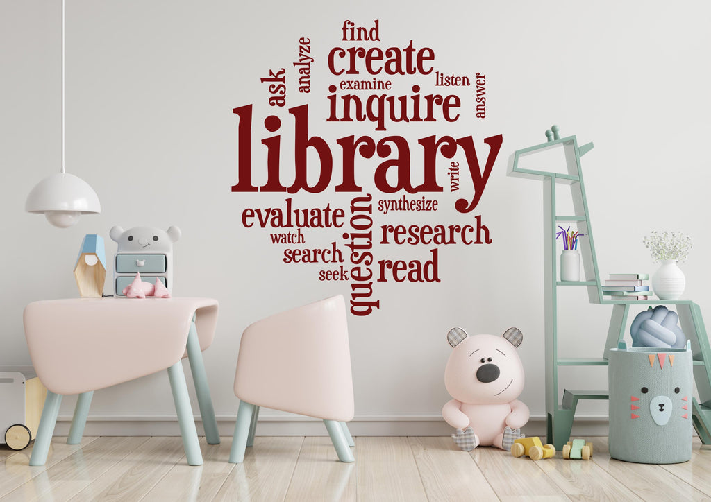 Library vinyl wall art decals, book shelves decor, library wall decal, education decals, reading room, nurseries, school, kids gifts 003LU