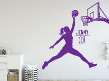 Load image into Gallery viewer, Basketball Girl Wall Decal, Custom Name Wall sticker, Personalized gifts Basket art Kids room Decor