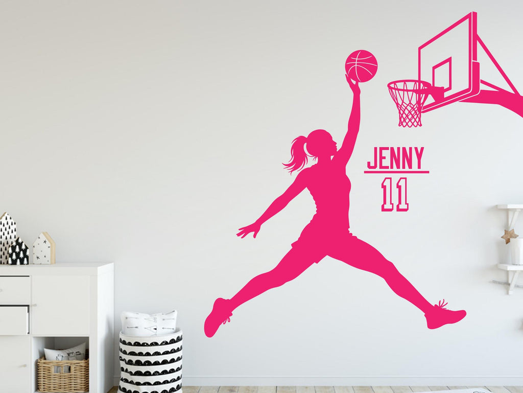 Basketball Girl Wall Decal, Custom Name Wall sticker, Personalized gifts Basket art Kids room Decor