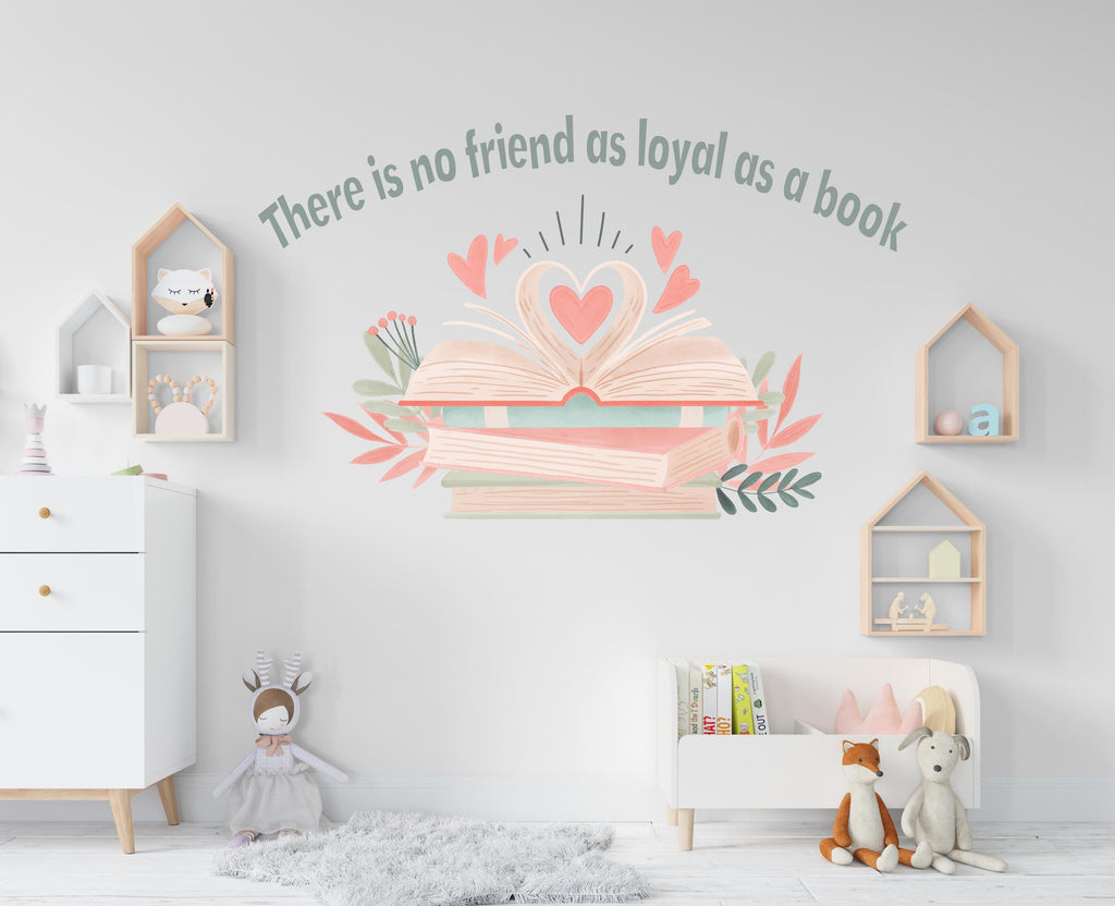 Library Floral Wall Art Decal, Library Wall Decal, Education Decals, Kids Room, Reading room, Nurseries, School, Kids Gifts Book Quote 770LU