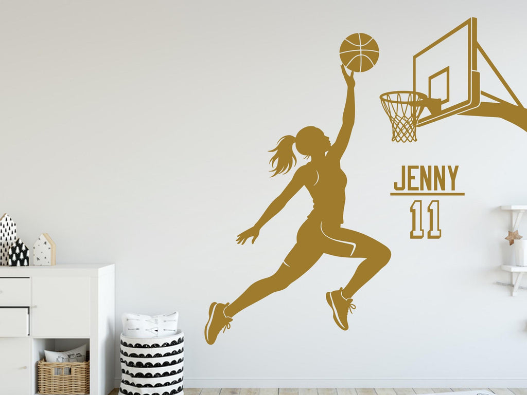 Basketball Girl Wall Decal, Custom Name Kids Room Decor