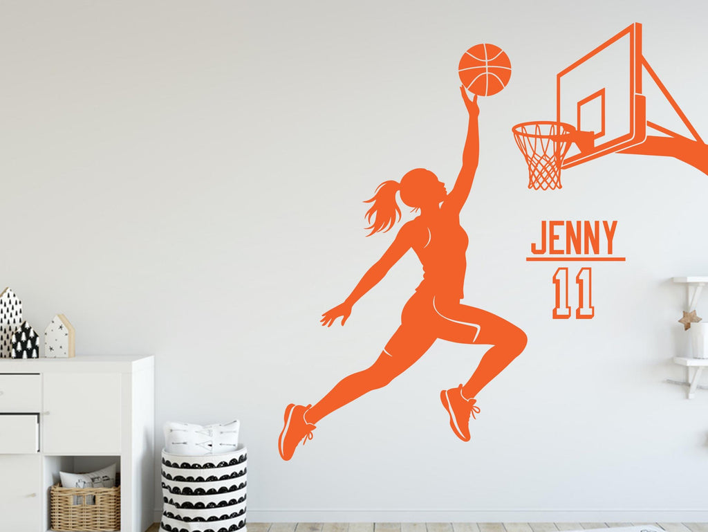 Basketball Girl Wall Decal, Custom Name Kids Room Decor
