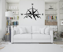 Load image into Gallery viewer, Compass Rose Mountain Wall Decal | Adventure Wall Art | Nautical Compass Decor | Travel &amp; Explorer Room Design, Removable Vinyl Decal 751LU
