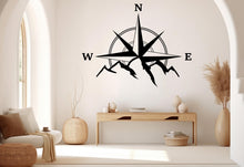 Load image into Gallery viewer, Compass Rose Mountain Wall Decal | Adventure Wall Art | Nautical Compass Decor | Travel &amp; Explorer Room Design, Removable Vinyl Decal 751LU