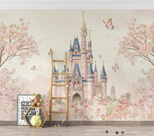Load image into Gallery viewer, Luxury Fairytale Castle Wallpaper – Feminine Pastel Princess Wall Mural, Watercolor Medieval Castle, Blush &amp; Cream