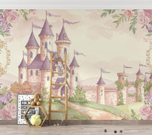 Load image into Gallery viewer, Luxury Fairytale Castle Wallpaper – Princess Wall Mural, Pastel Watercolor Castle