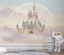 Load image into Gallery viewer, Rainbow Fairytale Castle Wallpaper – Princess Wall Mural, Watercolor Medieval Castle Peel and Stick