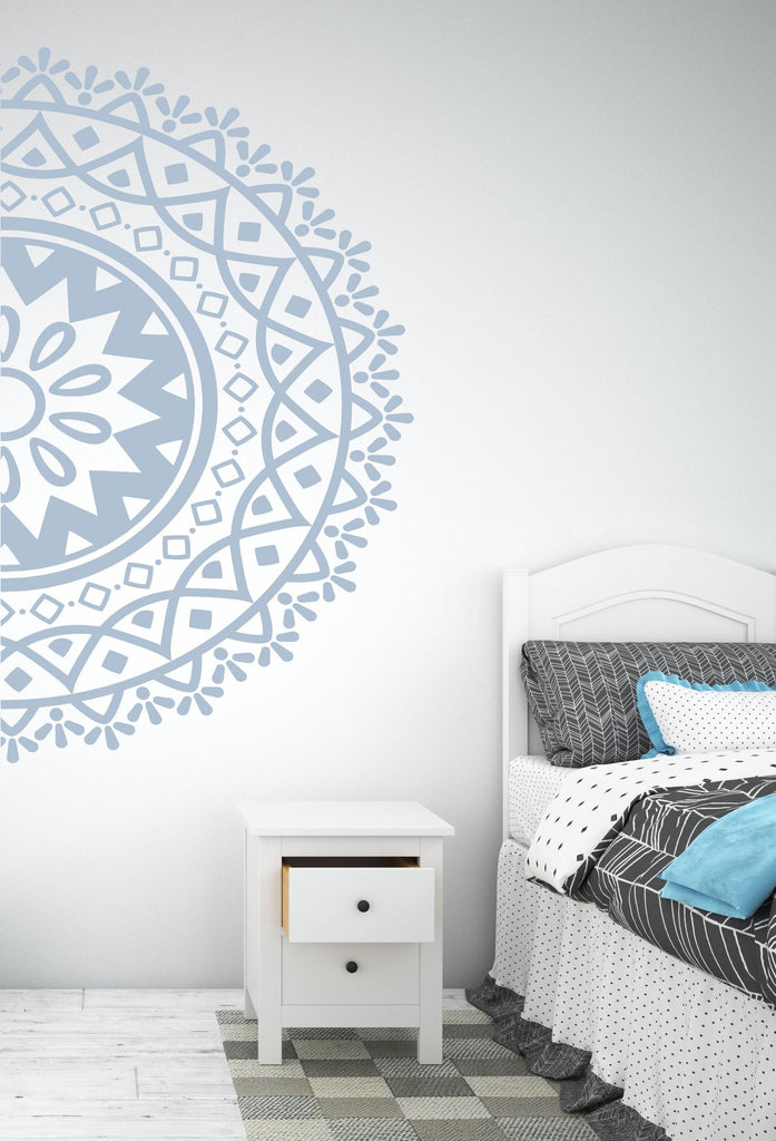 Half Mandala Wall Decal, Sacred Geometry Wall Sticker, Minimalist Mandala Wall Art, Boho Bedroom Decor, Peel And Stick Mandala Decal 781LU