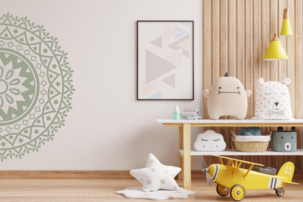 Half Mandala Wall Decal, Sacred Geometry Wall Sticker, Minimalist Mandala Wall Art, Boho Bedroom Decor, Peel And Stick Mandala Decal 781LU
