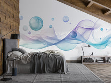 Load image into Gallery viewer, Abstract Wave Bubble Wall Decal | Modern Blue Purple Flow Wall Sticker | Minimalist Bedroom Wall Art | Contemporary Peel And Stick Mural
