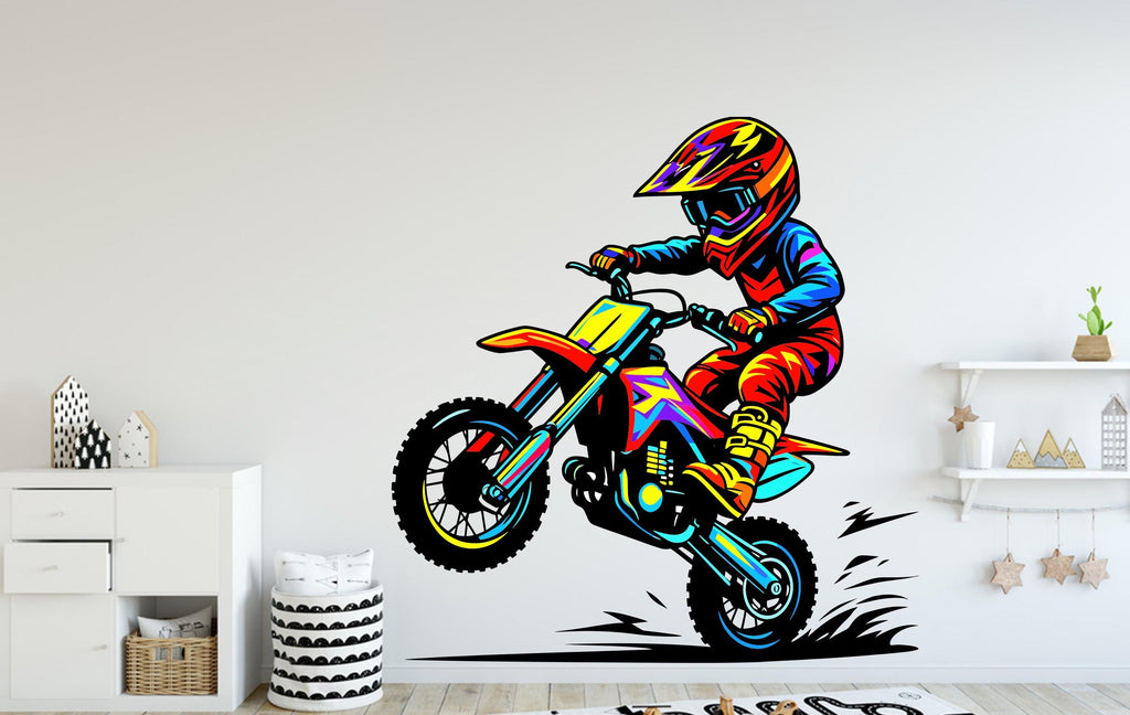 Little Boy Motocross Wall Decal, Bike Wall sticker, Motocross wall art Kids room Decal