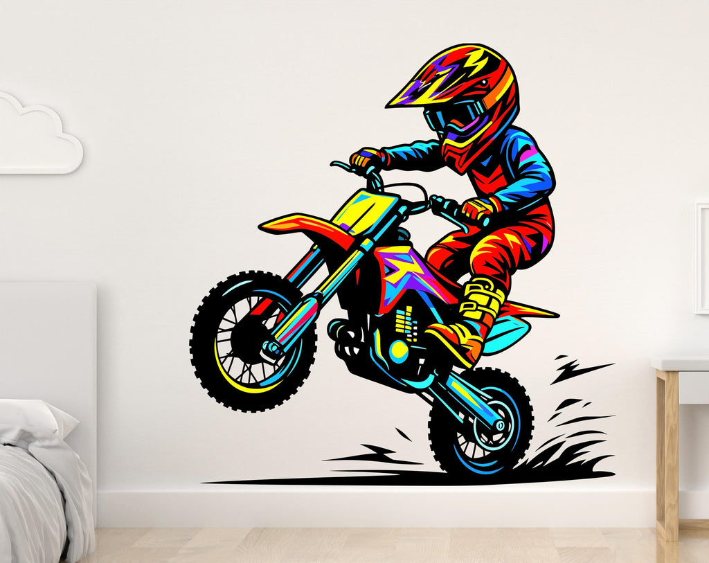 Little Boy Motocross Wall Decal, Bike Wall sticker, Motocross wall art Kids room Decal