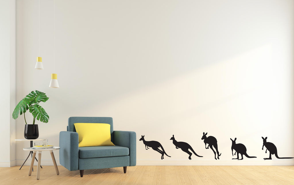 Kangaroo Wall Decal Set – Australian Animal Silhouette Art, Modern Wildlife Vinyl Sticker, Minimal Wall Decor, Kangaroo Wall Sticker 753LU
