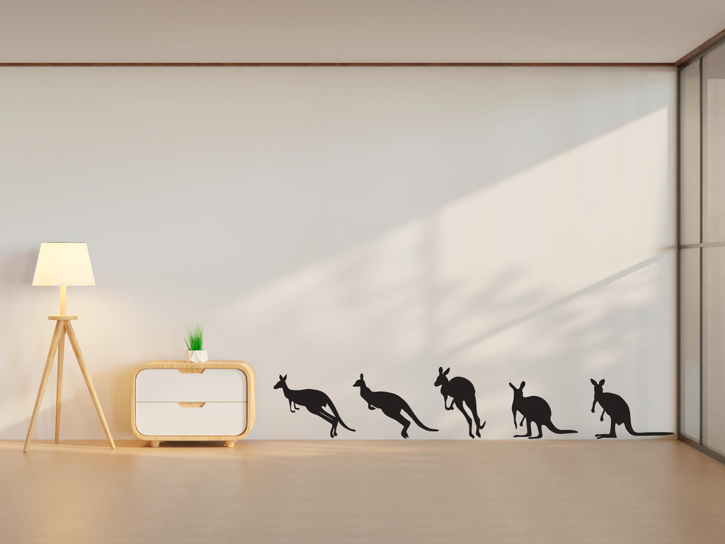 Kangaroo Wall Decal Set – Australian Animal Silhouette Art, Modern Wildlife Vinyl Sticker, Minimal Wall Decor, Kangaroo Wall Sticker 753LU