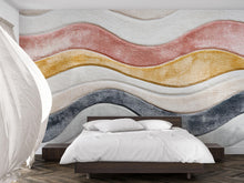 Load image into Gallery viewer, Colorful Textured Wave Wallpaper Wall Decal 3D Plush Effect Mural Neutral Boho Accent Wall Art Modern Bedroom Decor Soft Sculpted Wallpaper