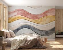 Load image into Gallery viewer, Colorful Textured Wave Wallpaper Wall Decal 3D Plush Effect Mural Neutral Boho Accent Wall Art Modern Bedroom Decor Soft Sculpted Wallpaper