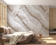 Load image into Gallery viewer, Chunky Knit Wallpaper Wall Decal 3D Cable Knit Texture Mural Cozy Neutral Bedroom Accent Wall Scandinavian Modern Soft Sweater Wallpaper