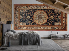 Load image into Gallery viewer, Persian Rug Wallpaper Wall Decal Vintage Oriental Carpet Mural Navy Boho Bedroom Accent Wall Art Traditional Medallion Statement Wallpaper
