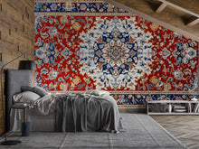 Load image into Gallery viewer, Red Persian Rug Wallpaper Wall Decal Oriental Medallion Mural Boho Vintage Accent Wall Art Traditional Carpet Bedroom Statement Wallpaper