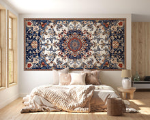 Load image into Gallery viewer, Blue Persian Rug Wallpaper Wall Decal Oriental Medallion Mural Boho Vintage Accent Wall Art Traditional Carpet Statement Wallpaper