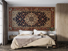 Load image into Gallery viewer, Vintage Persian Rug Wallpaper Wall Decal Oriental Medallion Mural Red Navy Traditional Carpet Accent Wall Boho Bedroom Statement Decor