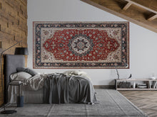 Load image into Gallery viewer, Dark Persian Rug Wallpaper Wall Decal Vintage Oriental Carpet Mural Red Medallion Moody Accent Wall Traditional Statement Wallpaper