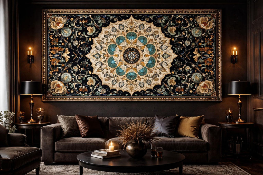 Navy Blue And Gold Mandala Wallpaper Large Persian Style Wall Decal Boho Floral Mural Peel And Stick Wallpaper Luxury Living Room Wall Art