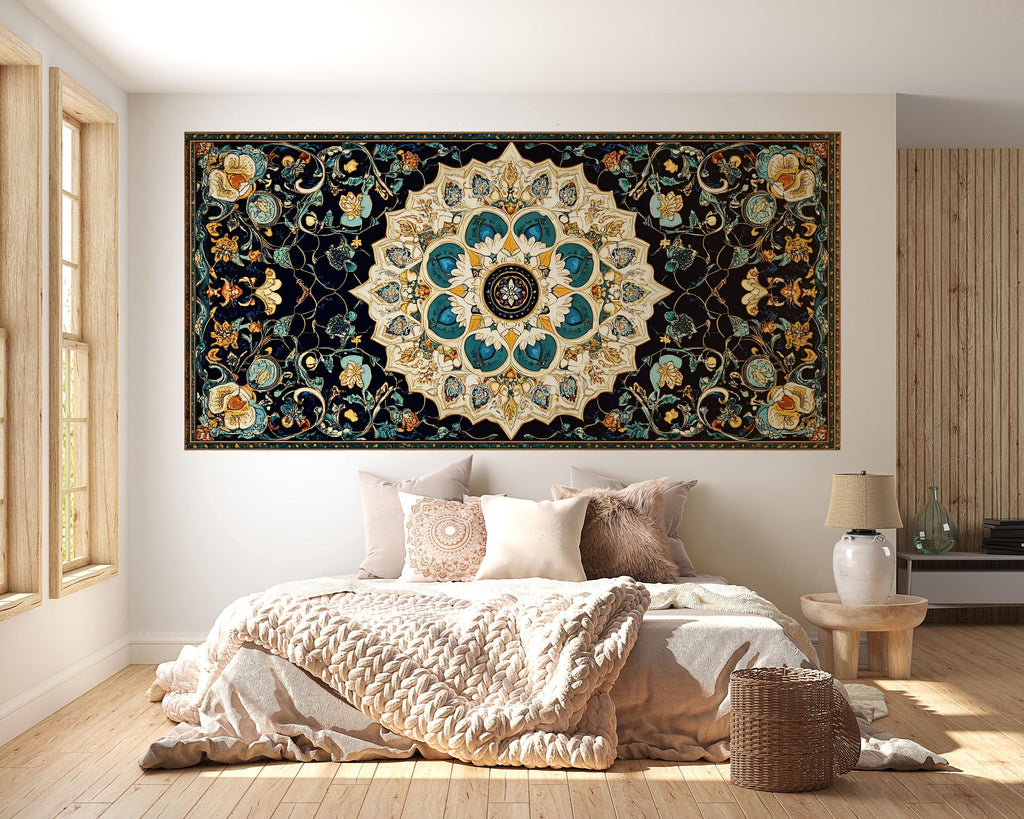 Navy Blue And Gold Mandala Wallpaper Large Persian Style Wall Decal Boho Floral Mural Peel And Stick Wallpaper Luxury Living Room Wall Art