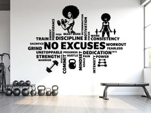 Load image into Gallery viewer, No Excuses Workout Vinyl Gym Wall Decal, Inspirational Words, Gym Decal, Fitness Collage, Gym Wall Art Gym Wall Decor Motivational Art 782LU
